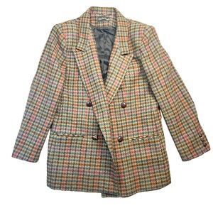 VTG Giorgio Sant‎ Angelo Women's Blazer Size 14 Multicolor Houndstooth 100% Wool